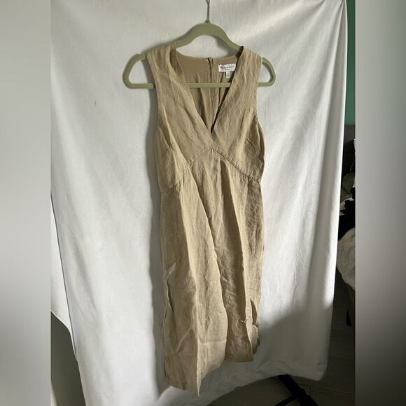 Michael Stars Women Hilary Sleeveless Shift Dress Linen V Neck Tan XS - Picture 8 of 12